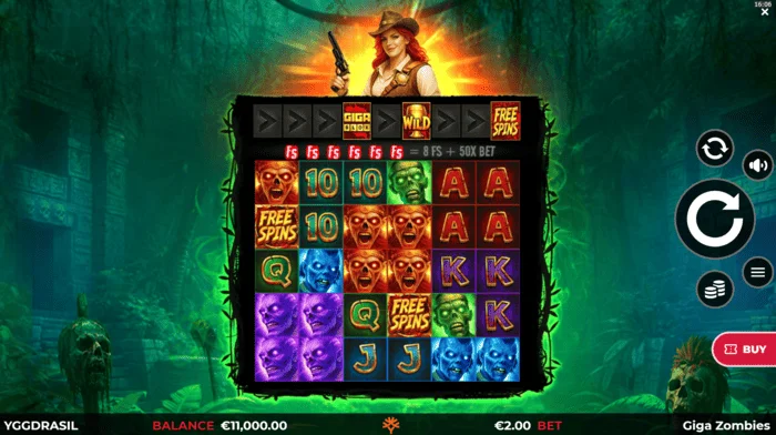 Giga Zombies – herní obrazovka s válci 6x5